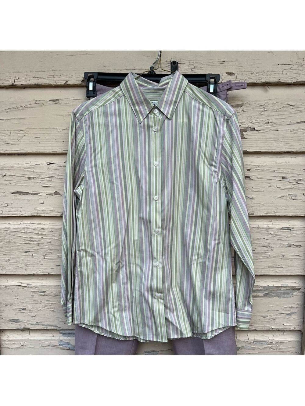Pendleton Pinstriped Virgin Wool Purple Slacks Office Pants Button-down Shirt H2